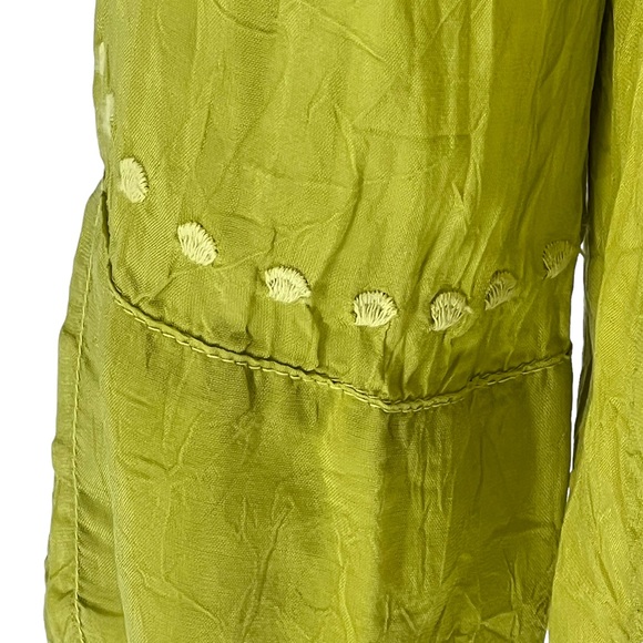 JOHNNY WAS Green Embroidered Sheer Silk Blouse M - Picture 6 of 13